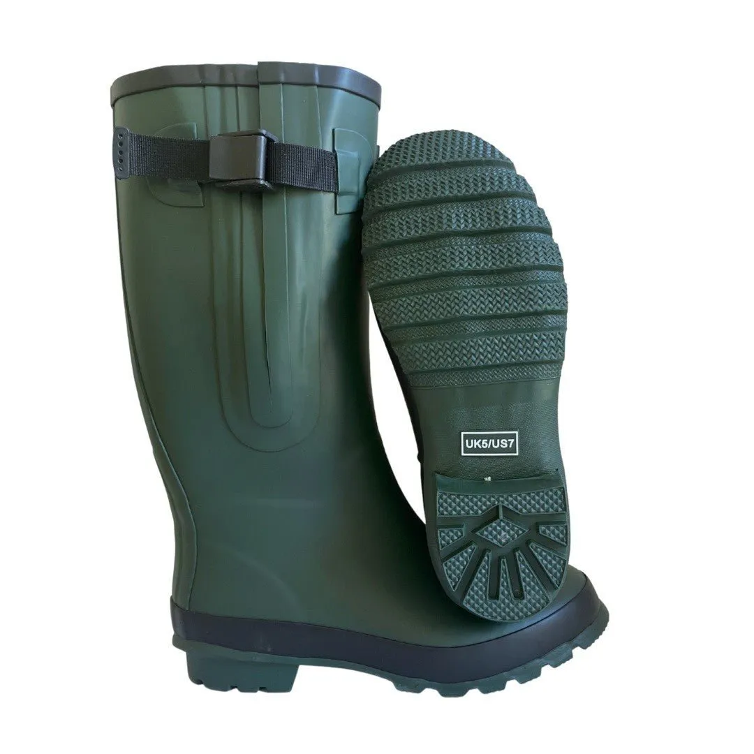 Wide Calf Wellies - Green with Black Trim - Regular Fit in Foot and Ankle