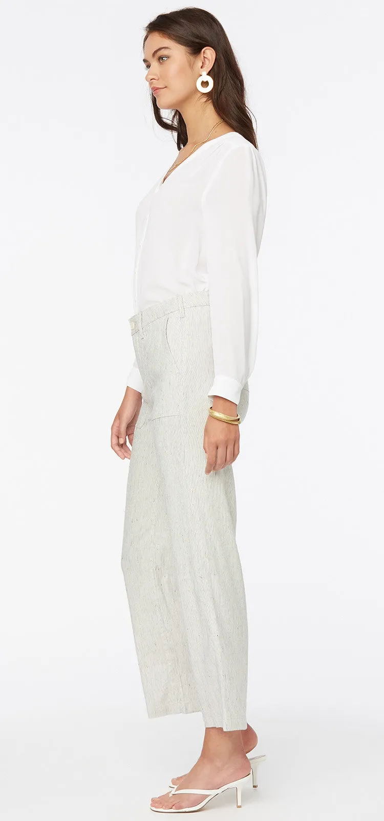 Wide Leg Ankle Trouser Gestreept Stretch Linnen | Slubby Stripe