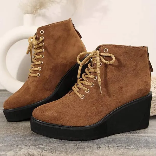 Women's Back-Zip Flat Platform Suede Ankle Boots 06321030C