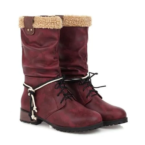 Women's Casual College Style Lace Up Mid-calf Boots 33411776S