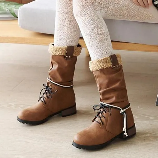 Women's Casual College Style Lace Up Mid-calf Boots 33411776S