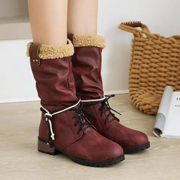 Women's Casual College Style Lace Up Mid-calf Boots 33411776S