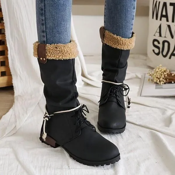 Women's Casual College Style Lace Up Mid-calf Boots 33411776S