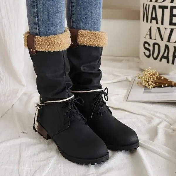 Women's Casual College Style Lace Up Mid-calf Boots 33411776S