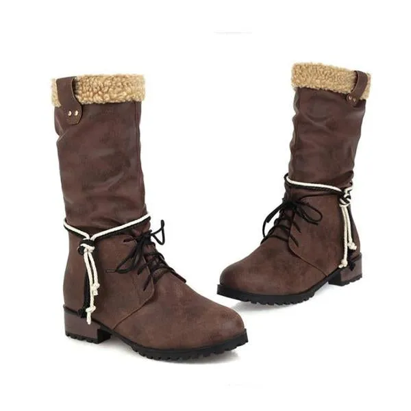 Women's Casual College Style Lace Up Mid-calf Boots 33411776S