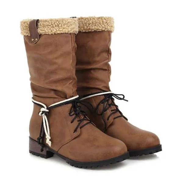 Women's Casual College Style Lace Up Mid-calf Boots 33411776S