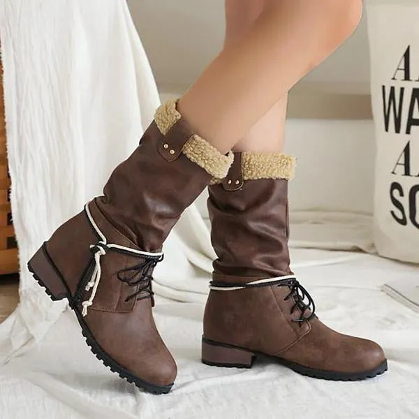 Women's Casual College Style Lace Up Mid-calf Boots 33411776S