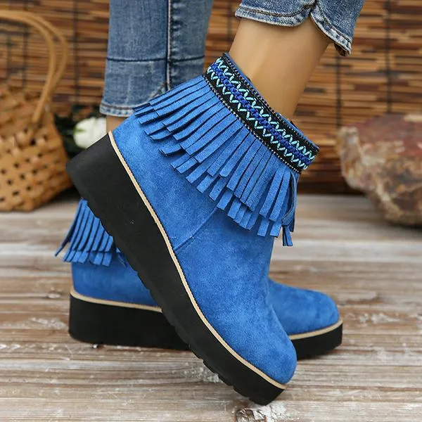 Women's Casual Ethnic Style Tassel Thick Sole Short Boots 92494763S