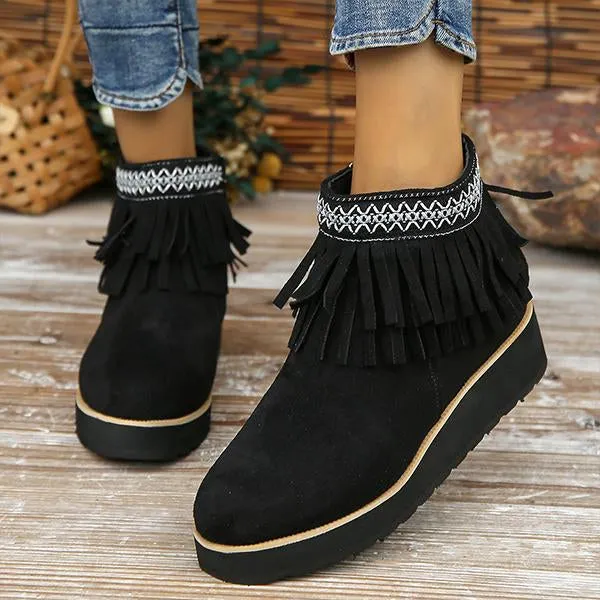 Women's Casual Ethnic Style Tassel Thick Sole Short Boots 92494763S