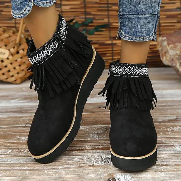 Women's Casual Ethnic Style Tassel Thick Sole Short Boots 92494763S