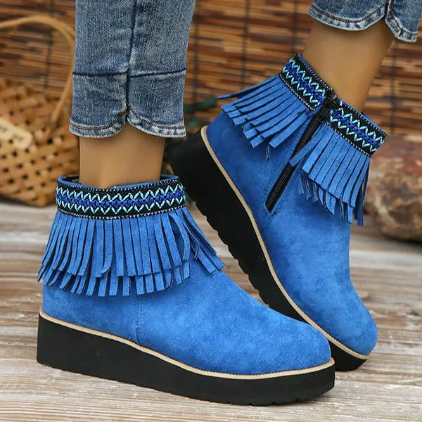 Women's Casual Ethnic Style Tassel Thick Sole Short Boots 92494763S