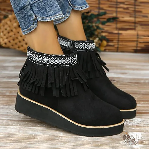 Women's Casual Ethnic Style Tassel Thick Sole Short Boots 92494763S