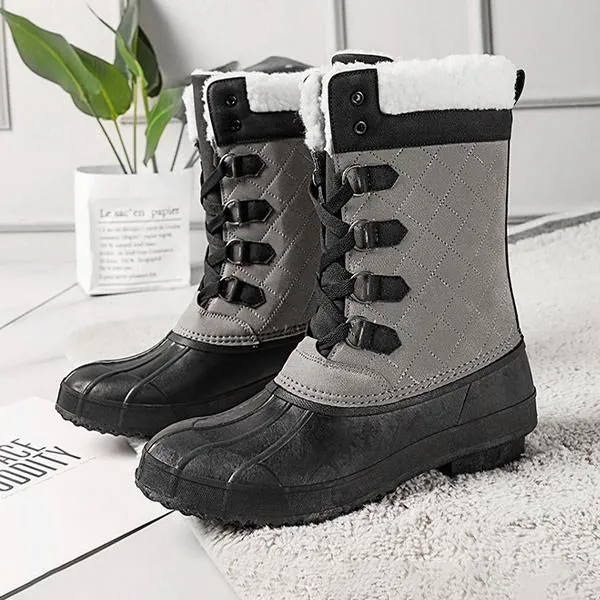 Women's Casual Lace-up Waterproof Mid-calf Cotton Boots 52127572S